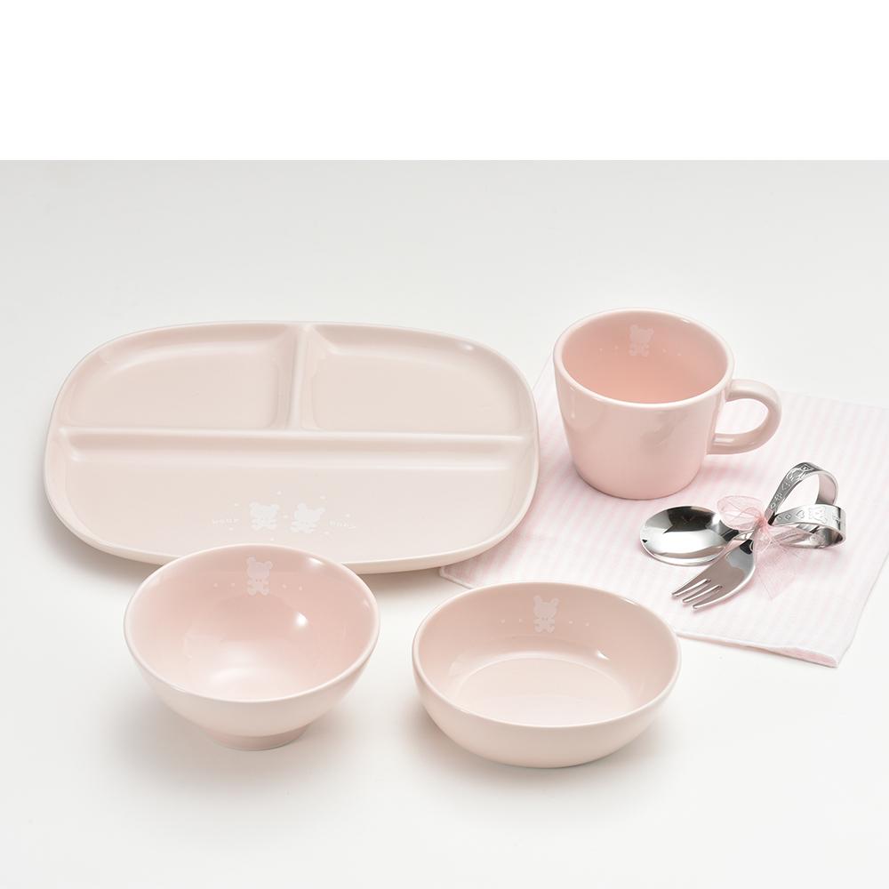 赤ちゃんの城]”はじめまして”の食器セット （ピンク）名入れあり