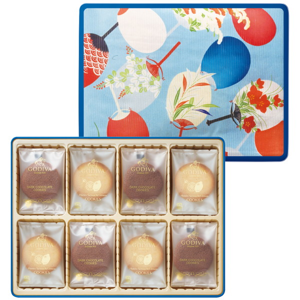 京都国立博ゴディバ浅葱地秋草団扇文様振袖ラングドシャクッキー [GDC-395]