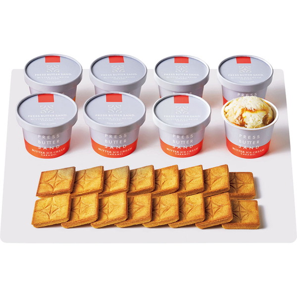[プレスバターサンド] バターアイスクリーム〈キャラメル〉・クッキーセット [IC-24]