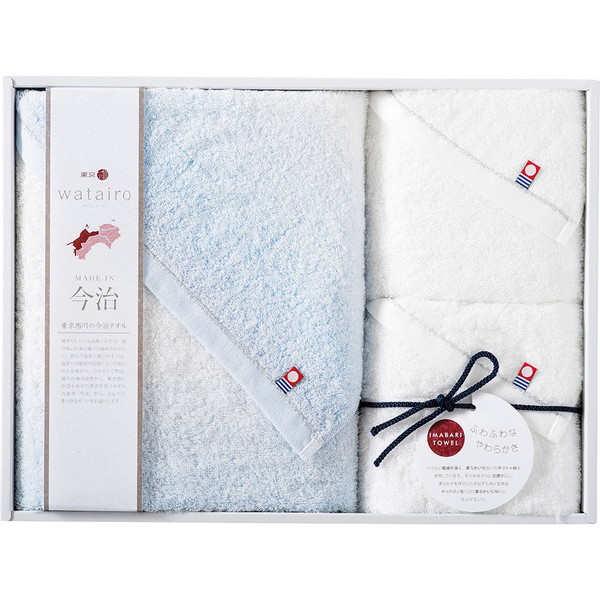 [わたいろ] バスタオル、フェイスタオルセット ブルー [TBF5999011]