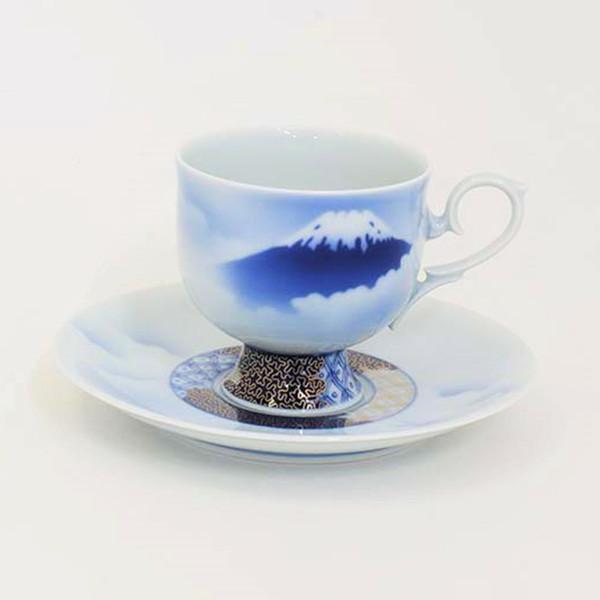 [深川製磁]富士山　高台コーヒー碗皿