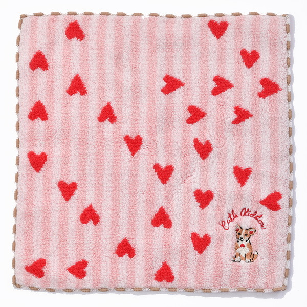 [キャス キッドソン] タオルハンカチ　クィーニー刺繍 ピンク[001360-0004]