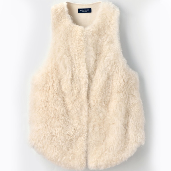 [LIGNAGGIO] カシミヤファー　ノーカラーロングジレ アイボリー