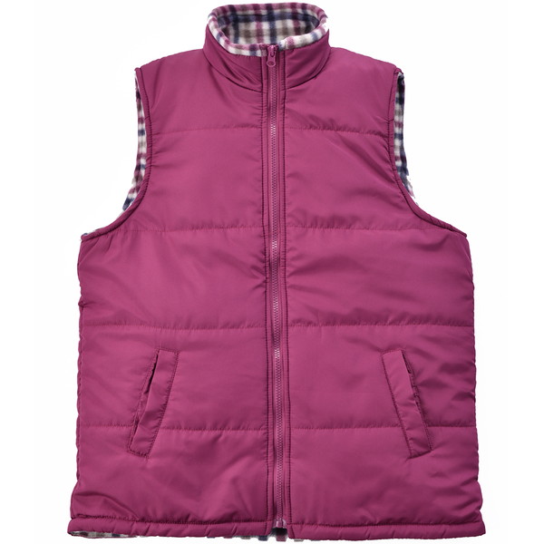 キルティングベスト ボルドー×チェック M～L