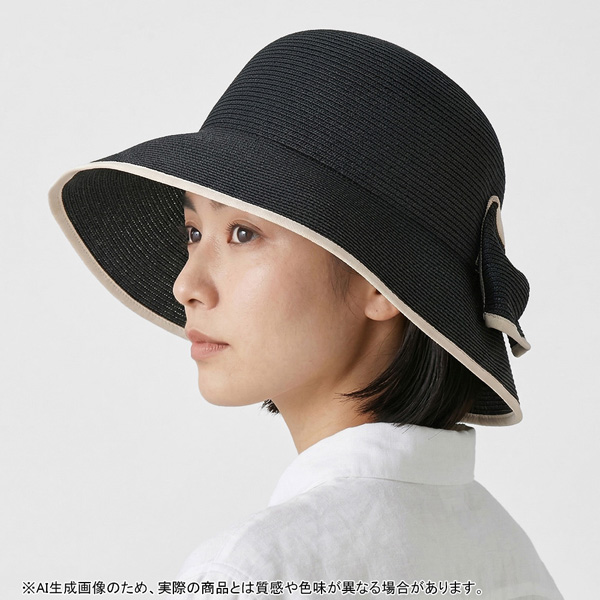 [ニュアンスミー] バックリボンパイピングブレードハット ブラック M