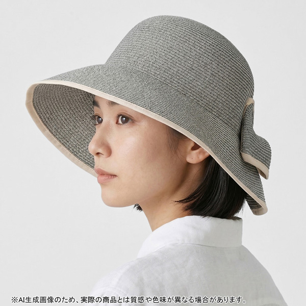[ニュアンスミー] バックリボンパイピングブレードハット グレー M