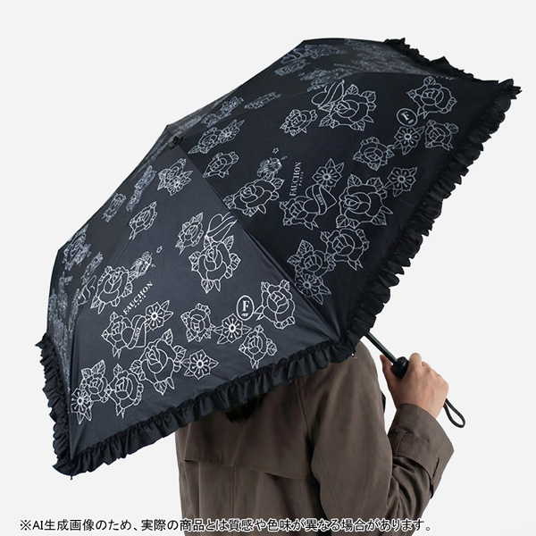 [フォション] 晴雨兼用　折りたたみ日傘（傘袋付き）モノトーン　ange（アンジュ） ブラック