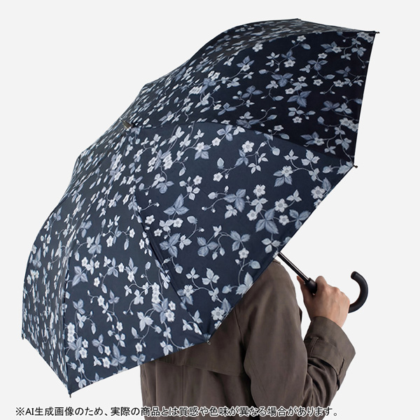 [ウェッジウッド] 晴雨兼用　折りたたみ傘（傘袋付き）ストロベリーインクブルー ネイビー
