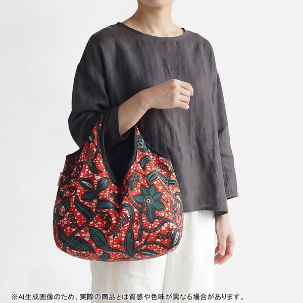 [YUKO ASHIKAWA DESIGN] BAG Margarita【African × recycled felt】 アフリカンプリントレッド×ブラックパイピング