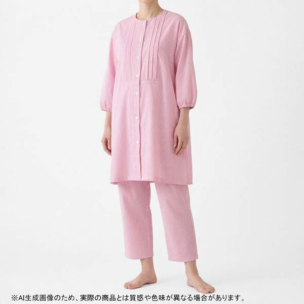 [ナルエー] 楊柳エアリールームチュニックパジャマ ストライプ M～L