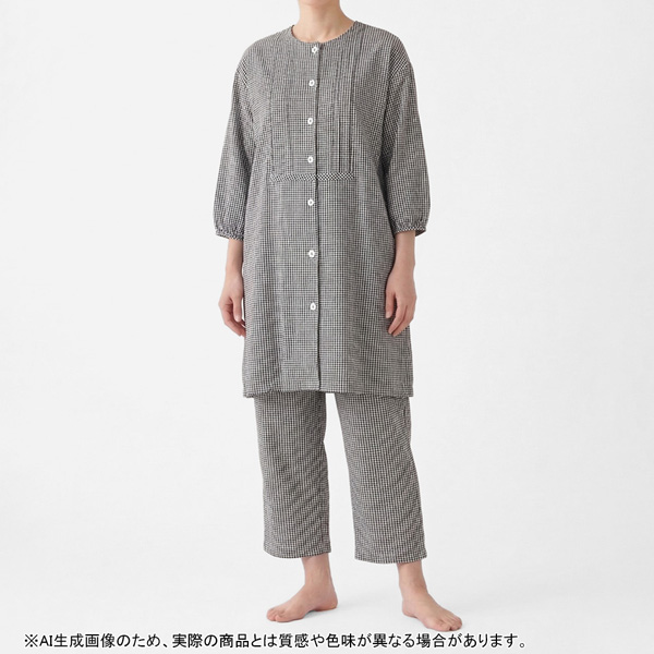 [ナルエー] 楊柳エアリールームチュニックパジャマ ギンガムチェック M～L