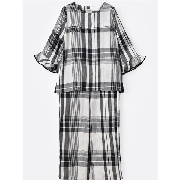 [ナルエー] シュークリームガーゼベーシックパジャマ チェック M～L