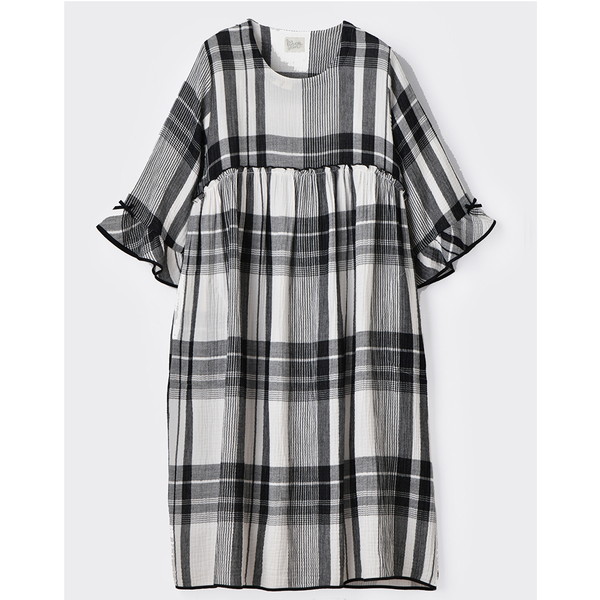 [ナルエー] シュークリームガーゼベーシックルームドレス チェック M～L