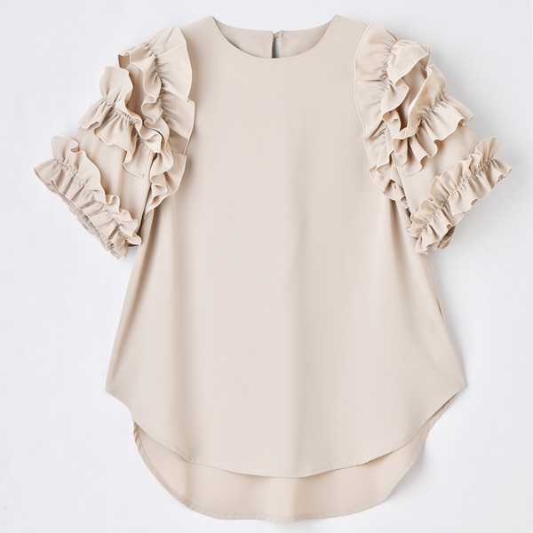 [ノマド] ショルダーフリルブラウス ベージュ M～L