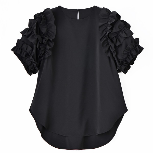 [ノマド] ショルダーフリルブラウス ブラック M～L