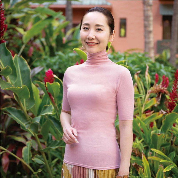 [天使の綿シフォン] ハイネック五分袖 サクラ L