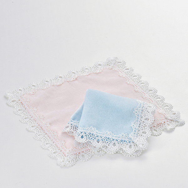 [近沢レース] タオルハンカチ2枚セット ピンク、サックス