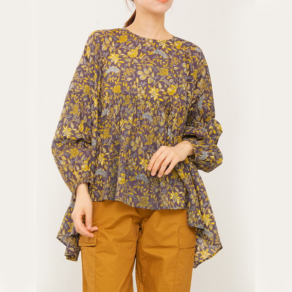 [リルアンドリリー] ハンドプリントブラウス パープル