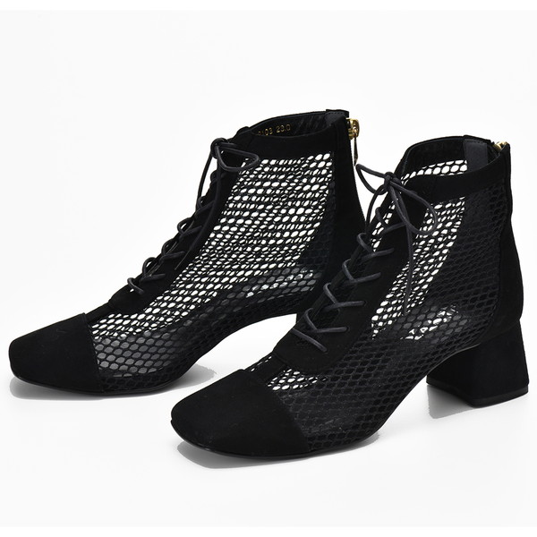 [ヤスプラス] シープシルキー／メッシュショートブーツ(9103) ブラック 22.5cm