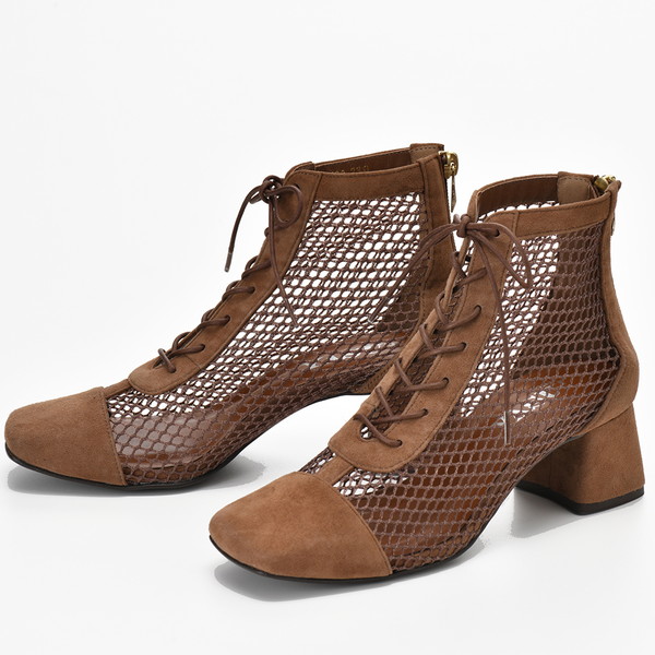 [ヤスプラス] シープシルキー／メッシュショートブーツ(9106) キャメル 22.5cm