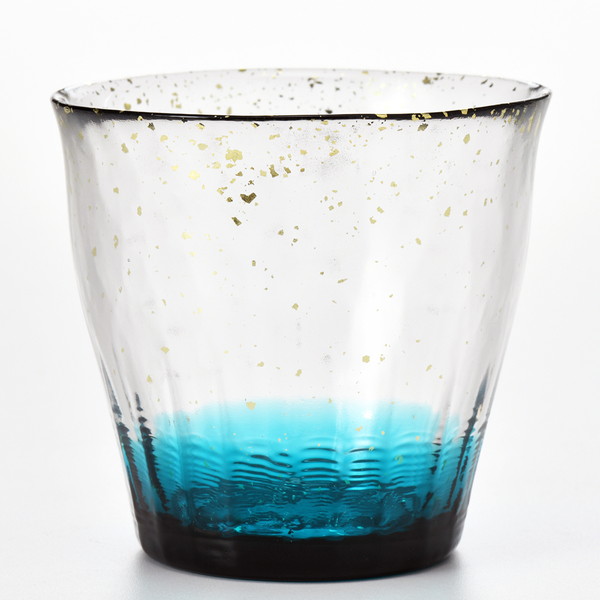 [津軽びいどろ ]  氷華 金彩ロックグラス碧