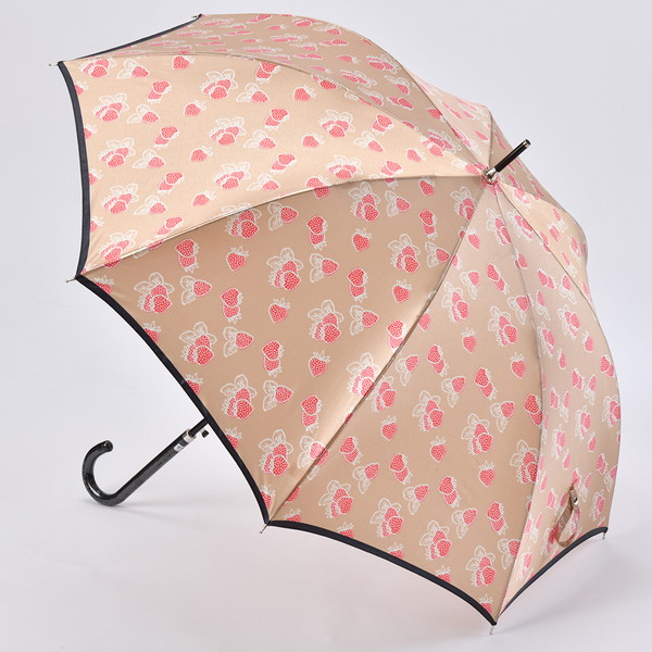 ストロベリー柄雨傘 ブラウン