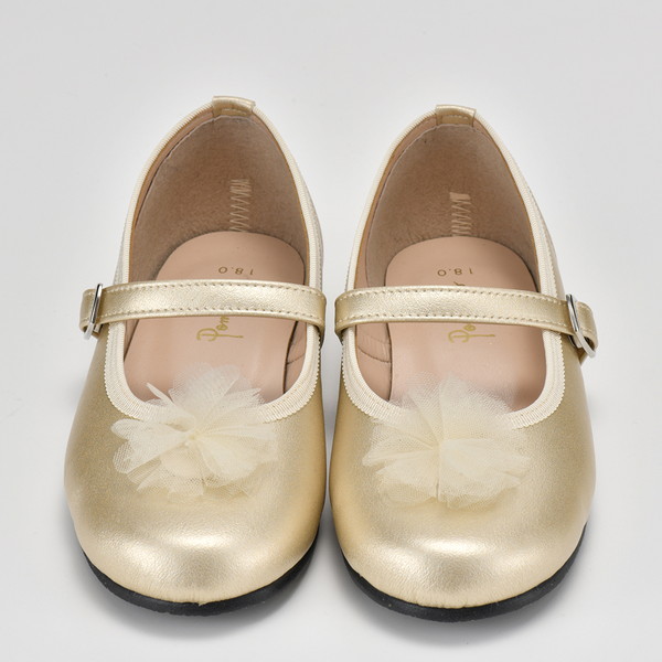 [ポンプキンズ] チュール花柄シューズ ゴールド