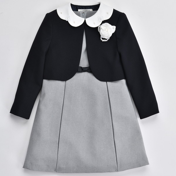 [ショパン] 女子フォーマルワンピース ボレロ：黒、ジャンバースカート：グレー 120ｃｍ