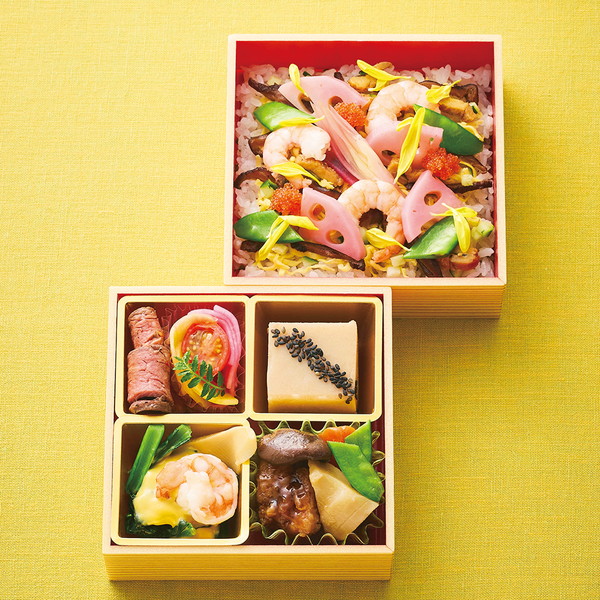 【店頭受取】[日本のさらだ いとはん] 華やぎちらしの二重御膳(140×140mm、2段)