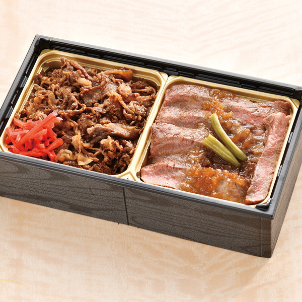 【7月19日(土)お届け】[かつヰ] 黒毛和牛牛めし＆佐賀牛ステーキの黄金コンビ重（1折）　～ネットデパ地下