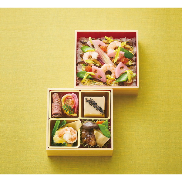 【9月15日お届け】[日本のさらだ いとはん] 敬老の日 華やぎ二重御膳(130×130mm、2段)　～ネットデパ地下