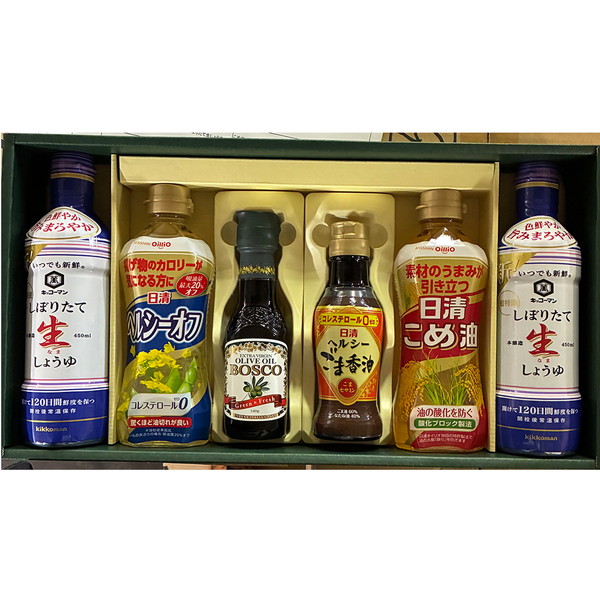 [NK30] 「日清」バラエティオイル「キッコーマン」しぼりたて生しょうゆ[解体セール]