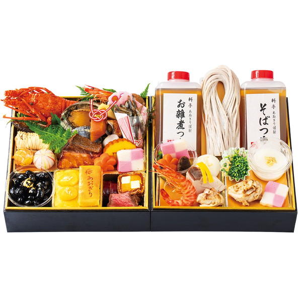 062 [あおぎり] 筑豊懐石おせち「珠玉」一段重と筑豊懐石雑煮・十割蕎麦（おひとりさまセット）(あおぎり24凍)