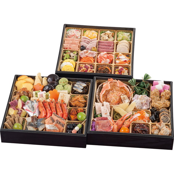 能登半島 和倉温泉「渡月庵」「宝仙閣」「寿苑」　3旅館コラボ和洋おせち 三段重(4～5人前)