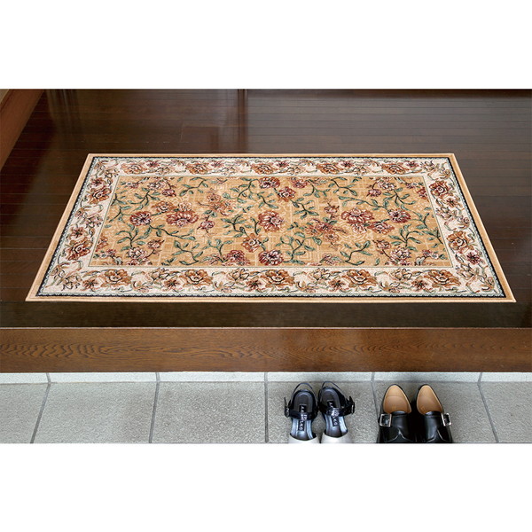 ベルギー産 モケット織り 玄関マット セリーヌ 67×120cm ベージュ