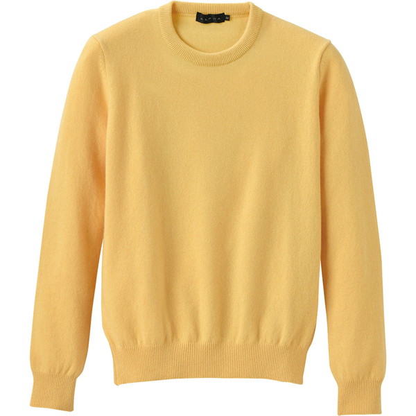 アルファー レディース 日本製カシミヤ100％クルーネックセーター イエロー Ｌ