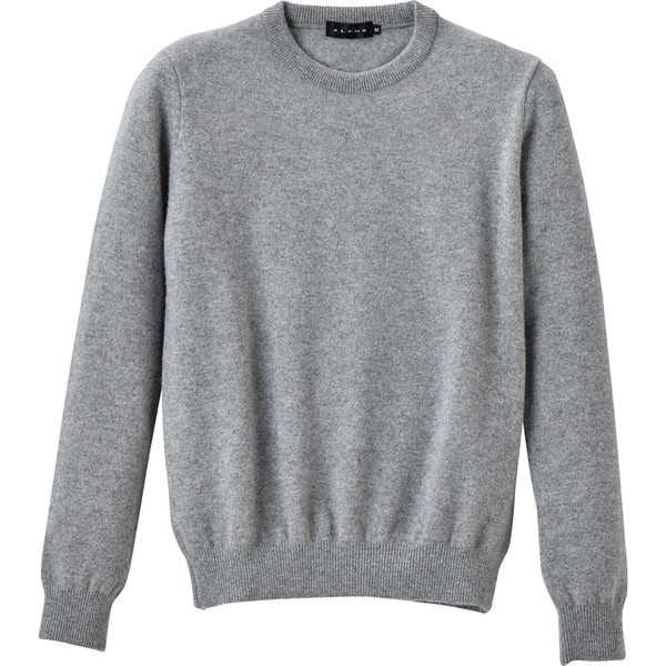 アルファー レディース 日本製カシミヤ100％クルーネックセーター グレー Ｍ