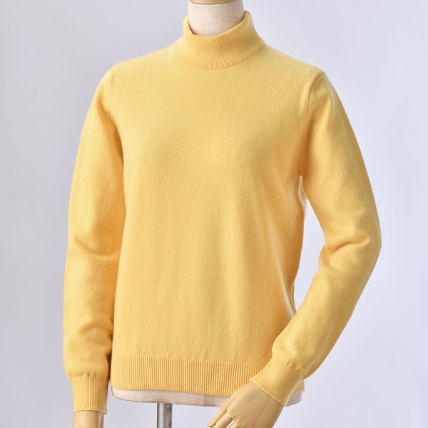 アルファー レディース 日本製カシミヤ100％ハイネックセーター イエロー Ｌ