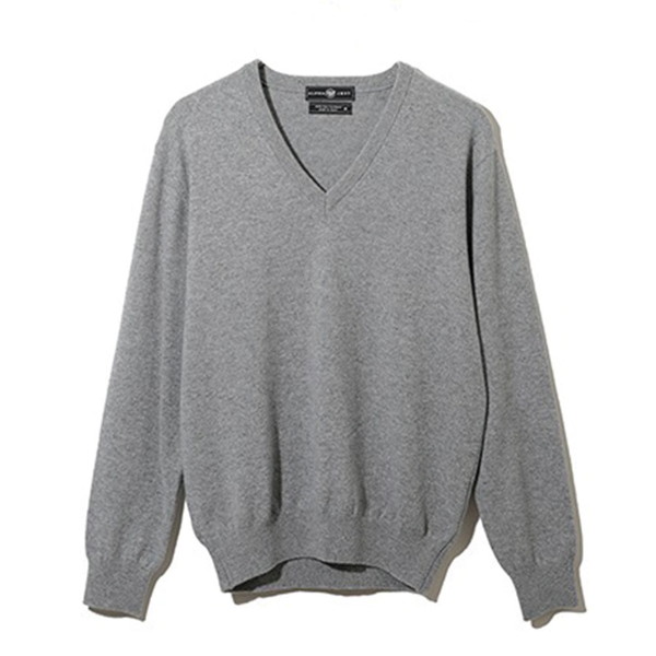 アルファー メンズ 日本製カシミヤ100％ Vネックセーター Mグレー  Ｌ
