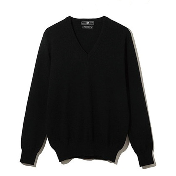アルファー メンズ 日本製カシミヤ100％ Vネックセーター ブラック  Ｍ