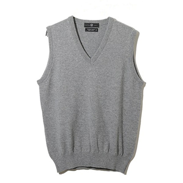 アルファー メンズ 日本製カシミヤ100％ Vネックベスト Mグレー  Ｌ