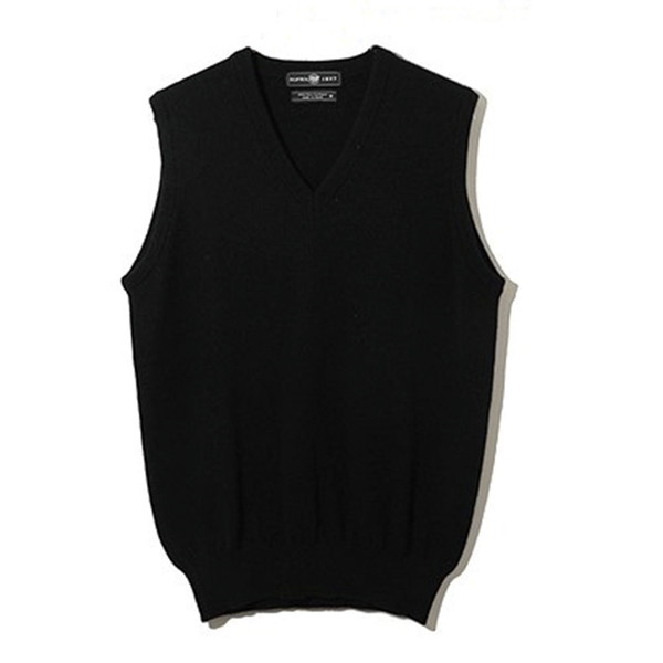 アルファー メンズ 日本製カシミヤ100％ Vネックベスト ブラック  Ｌ