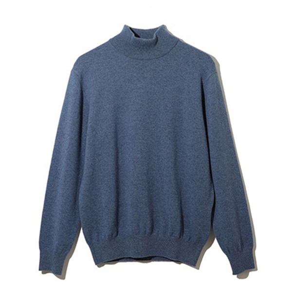 アルファー メンズ 日本製カシミヤ100％ ハイネックセーター Dブルー  Ｍ