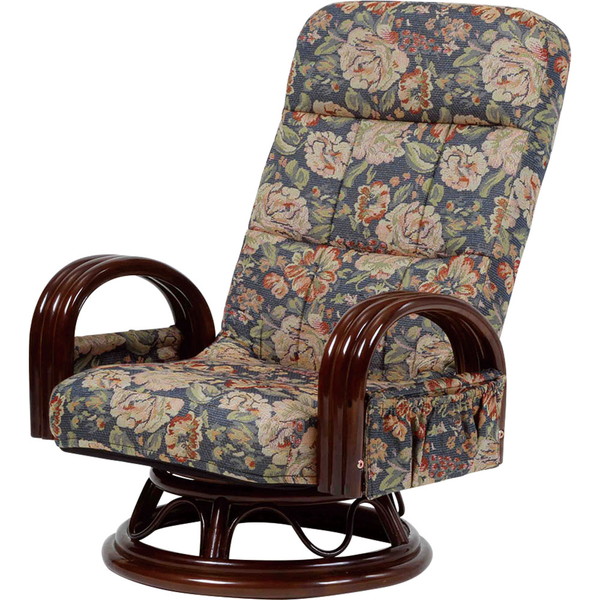 籐肘付き リクライニングチェア ミドルタイプ