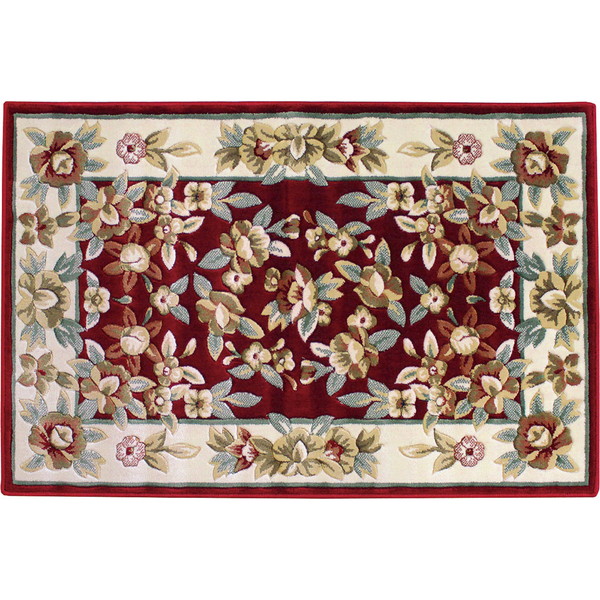 カービング レーヨン玄関マット 50×80cm レッド