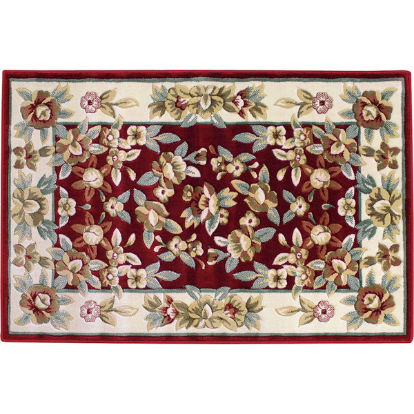 カービング レーヨン玄関マット 60×90cm レッド