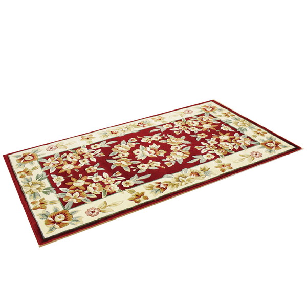 カービング レーヨン玄関マット 70×120cm レッド