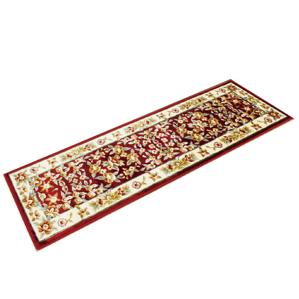 カービング レーヨン玄関マット 34×150cm レッド