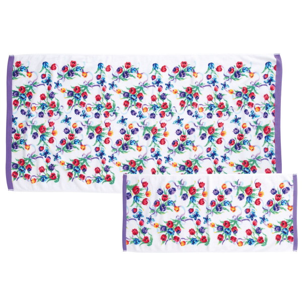 レイクアルスター シャーリングプリントタオルセット ［チューリップ柄］パープル