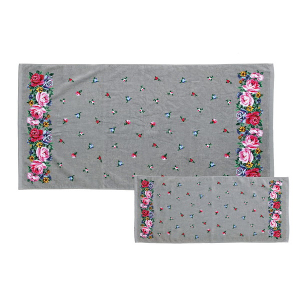 レイクアルスター シャーリングプリントタオルセット ［ローズガーデン柄］グレー
